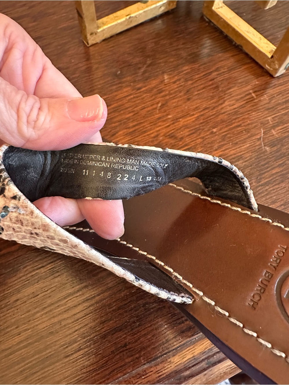 Tory Burch Brown Leather Thong Sandals with Snake-Print Straps - Picture 4 of 6